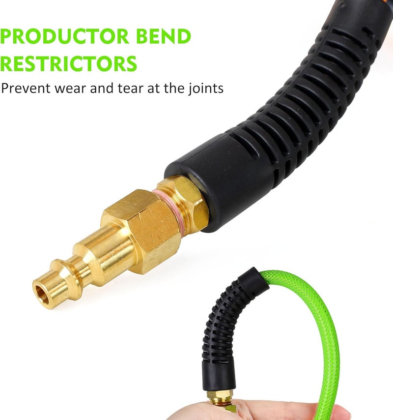 FYPower Air Compressor Hose 1/4 Inch x 100 Feet Reinforced Polyurethane (PU) Air Hose with Fittings, Bend Restrictors, 1/4" Industrial Quick Coupler and Plug Kit, Green - Image 4